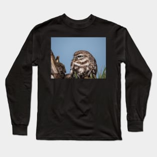 Little owl perched on at tree trunk Long Sleeve T-Shirt